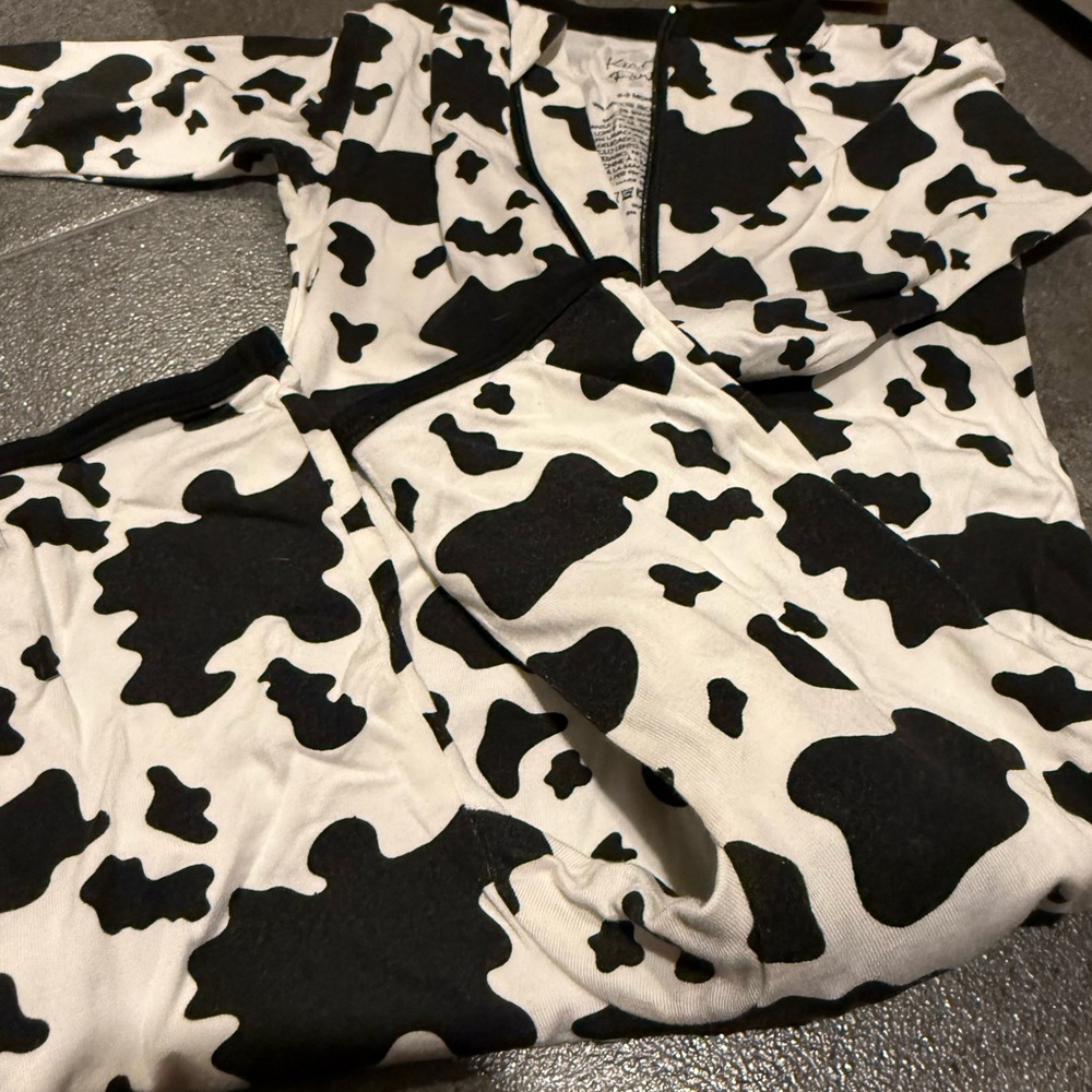 Kickee Pants Onesie With Ziper Black and White Cow Print